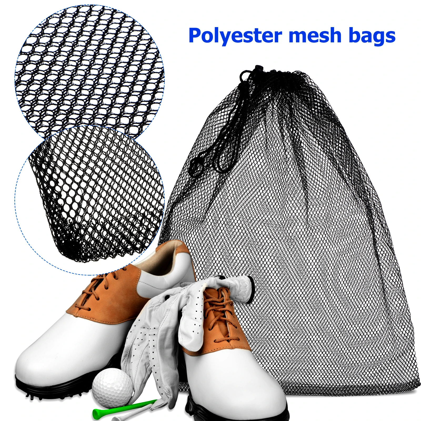 

10 pcs Mesh Storage Bags 30x40 Black Drawstring Polyester Net Bag for Sports Travel Laundry Fitness Camping Vegetable