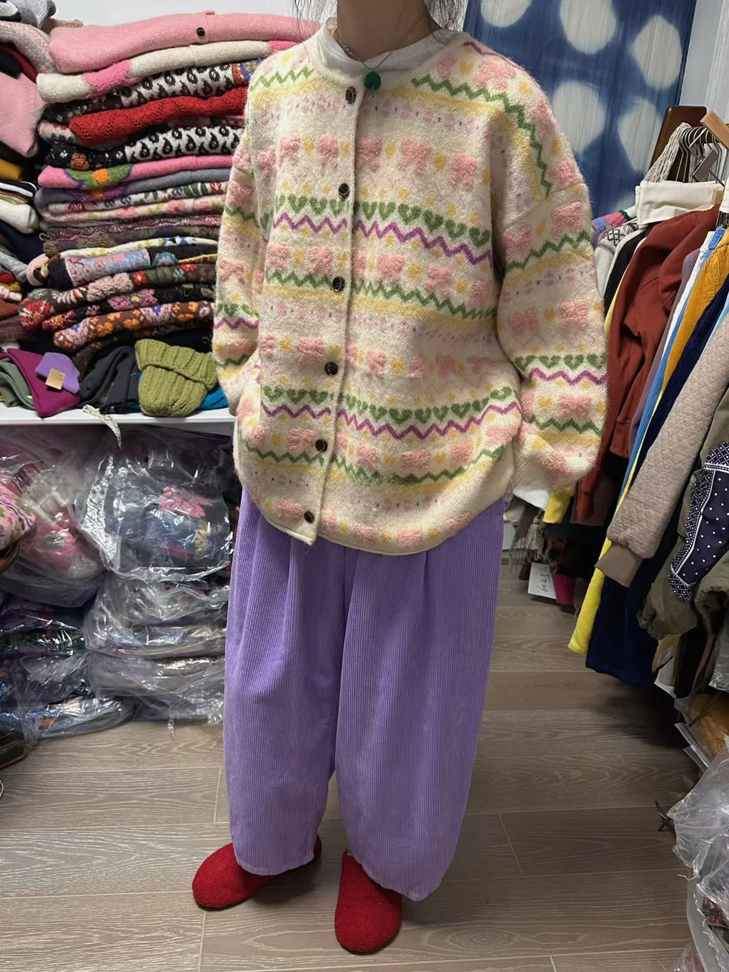 

Autumn Winter Knitted Sweater Coat for Women with 3D Knot plus Size Comfortable Fit Faionable Commute Sle