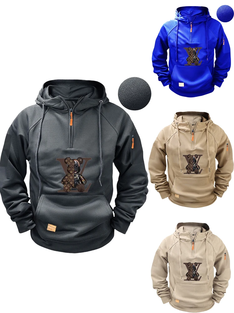 

Men's pocket design hoodie, zipper pullovers, sportswear, casual daily wear, outdoor printed large-sized long-sleeved top