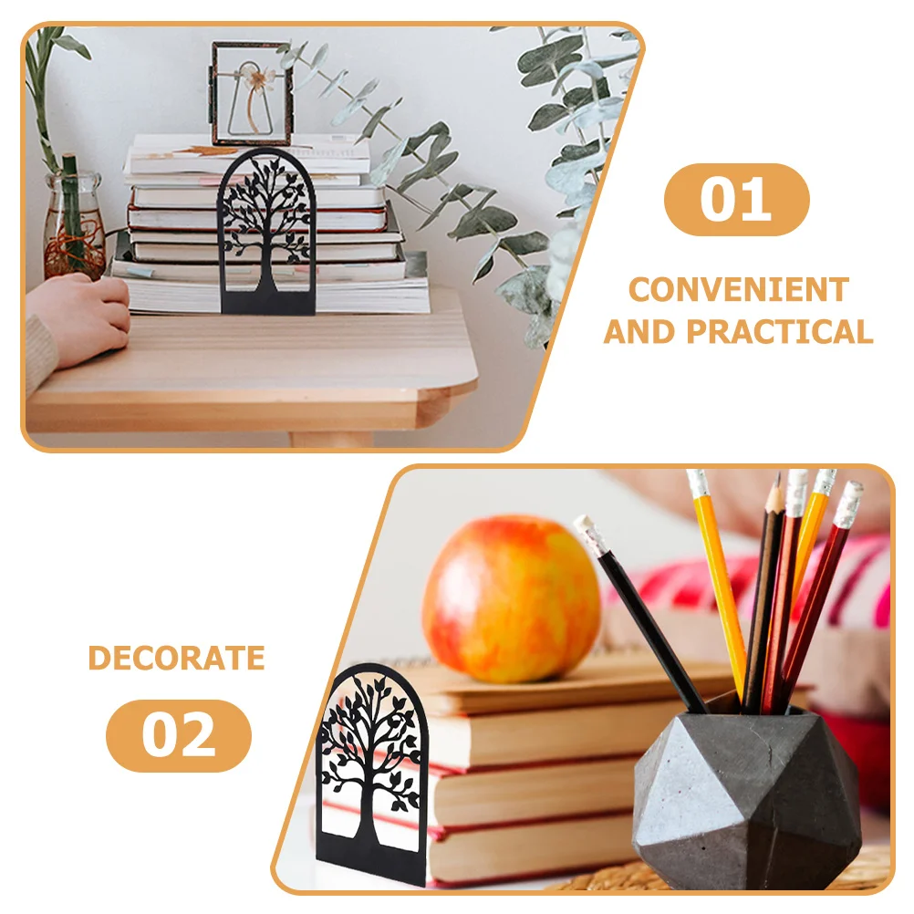 

2pcs Iron Bookends Flat Bottom Multi-Function Book Organizer Decorative Book Holder For Shelves Study Supplies Heavy Books Tree