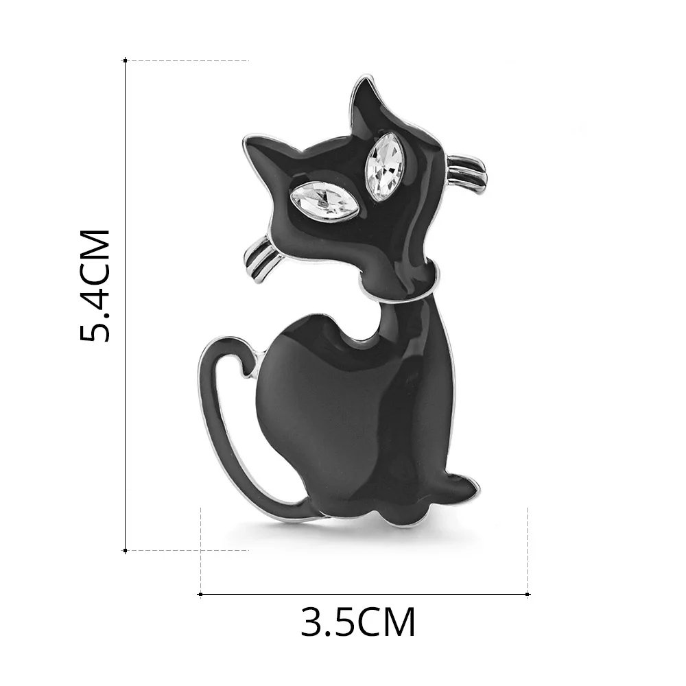 Cute Black Cat Brooch Pins Rhinestone Eyes Jet Cat Animal Brooches For Women Men Collar Cat Hats Jewelry Best Gift DZ068 image 3