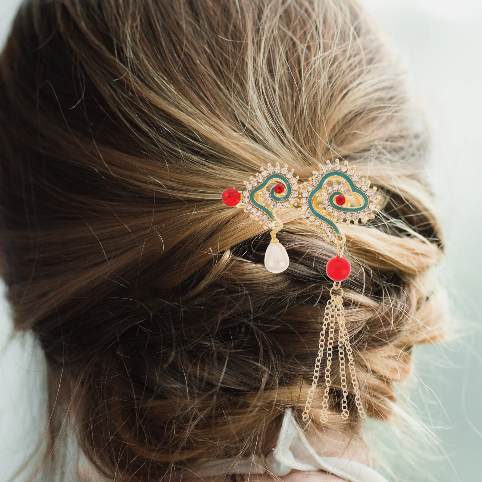 

Tassel Clip Rhinestone Chinese Traditional Barrette Hair Styling Accessory For Women Wedding Bridal Pearl Decor Metal Hair