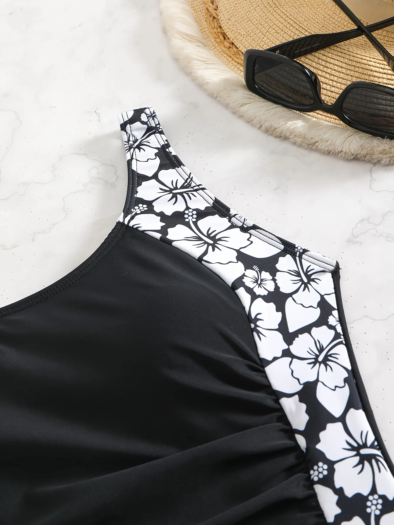 Traje de baño elegante de una pieza para mujer: bikini negro y con estampado floral, tela de secado rápido de cintura alta para playa, piscina