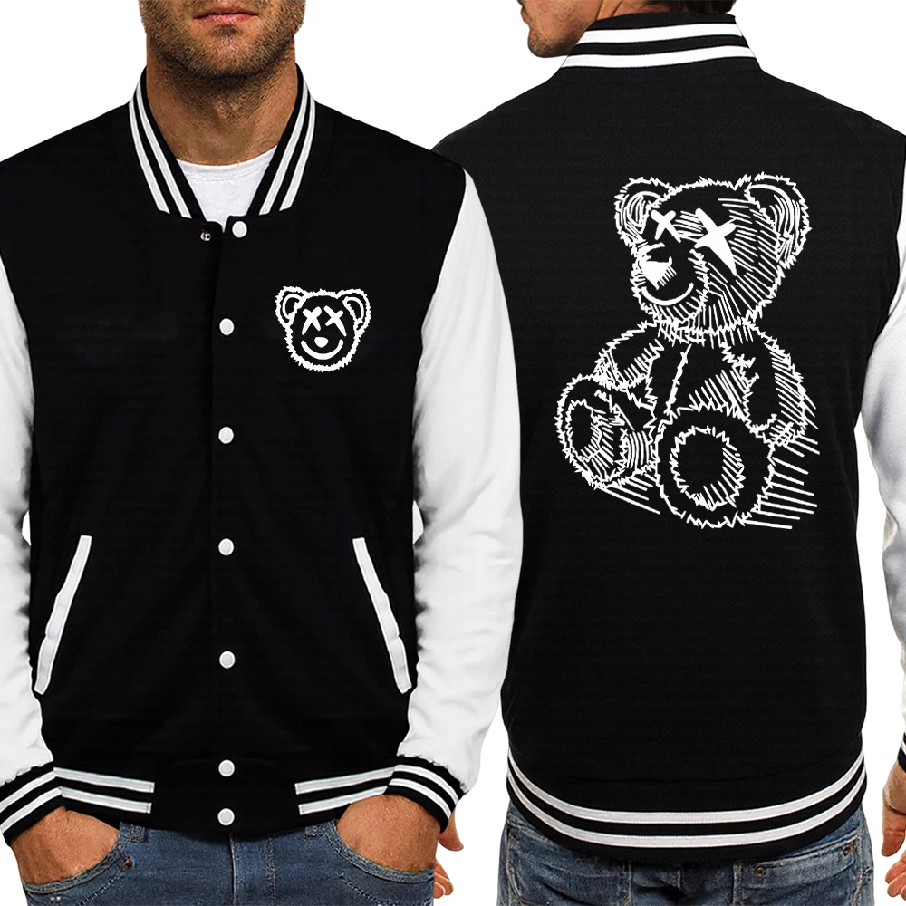 

Creative Cute Line Bear Printing Men's Baseball Uniform Autumn Trendy Pullovers Fashion Casual Tops Soft Loose American Jackets