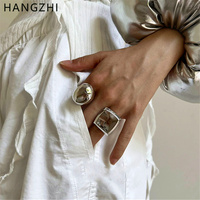 HANGZHI Punk Sliver Color Ring Geometric Square Oval Vintage Minimalist Chunky Jewelry for Women Men New