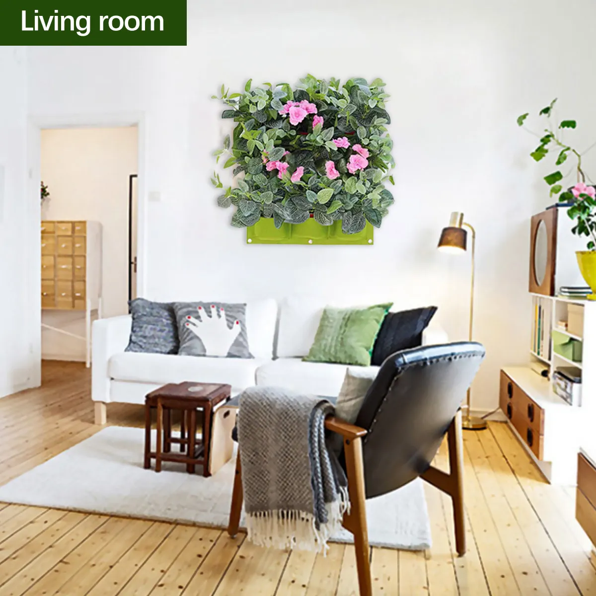 

12 Pocket Felt Planting Bag Wall Hanging Vertical Planter Green 50cmx50cm Flat Bottom Plant Grow Bag for Garden Outdoor Balcony