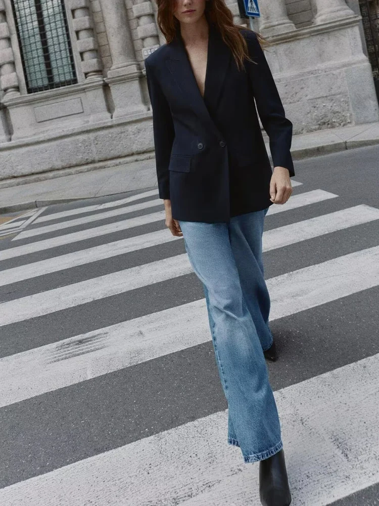 

Европейский и американский стиль, осенние новинки 2025, женская одежда, свободный универсальный двубортный пиджак