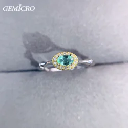 Gemicro Fashion Rings 925 Solid Silver Jewelry for Women Oval Natural Emerald Gemstones Finger Fine Jewelry Wedding Party Gifts