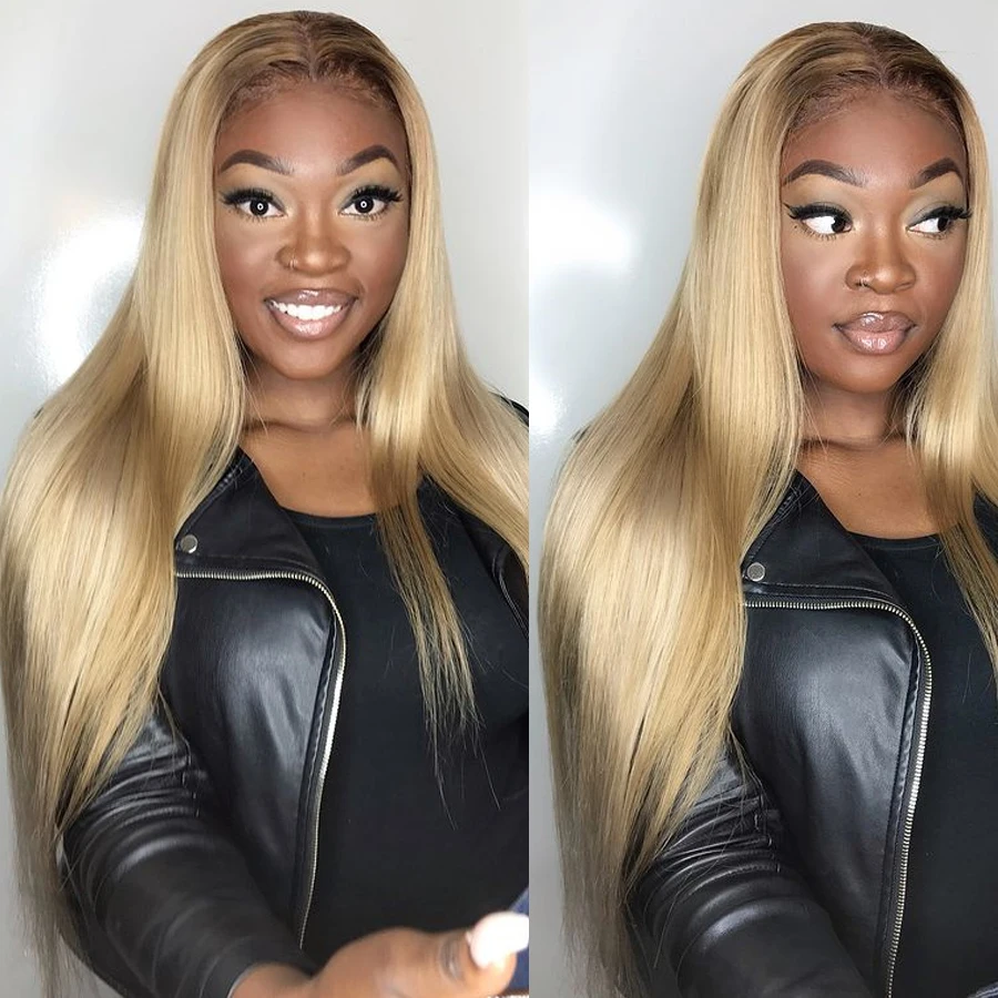 Soft 26Inch Ombre 613 Blonde Straight 180Density Long Glueless Lace Front Wig For Black Women With Baby Hair Preplucked Daily
