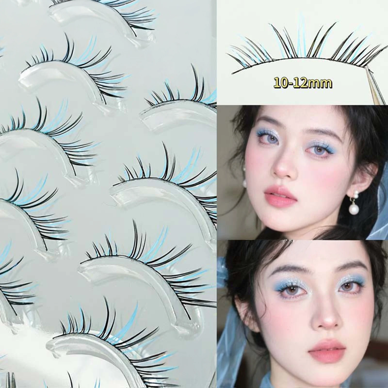 Cílios postiços individuais com gradiente de cor, 10-12mm, cílios finos coloridos para palco, festival de música, maquiagem cosplay