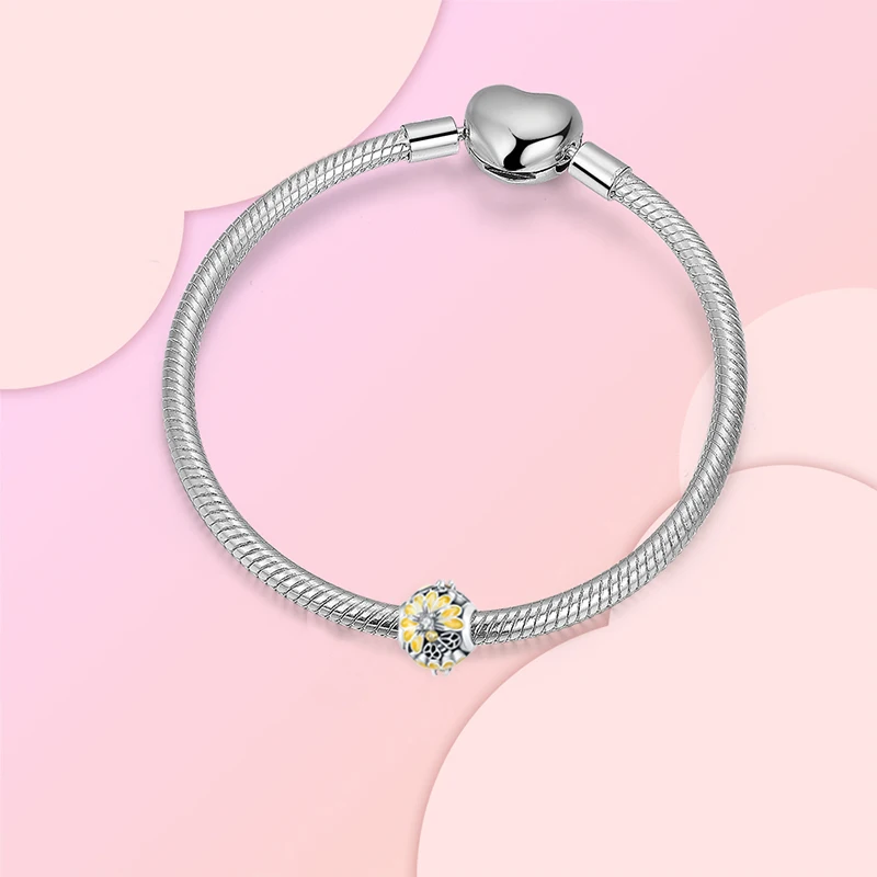 925 Sterling Silver Yellow Bee Flower Pendant Charm Fit  Charms Bracelets Women DIY Jewelry Gift image 2