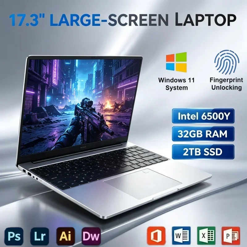 Intel 6500Y 17.3 Inch Notebook 32GB RAM 2TB SSD Windows 11 Fingerprint Recognition Laptop For Remote Work & Casual Game