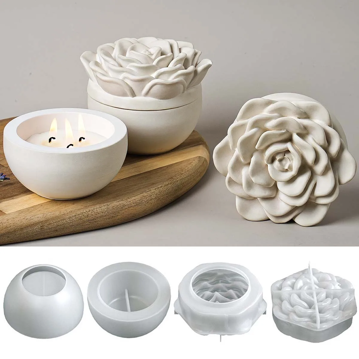 Relief Kamelie Kerze Glas Silikon Form Mit Deckel DIY Skulptur Pfingstrose Blume Beton Gießen Lagerung Box Kerze Schiff Form