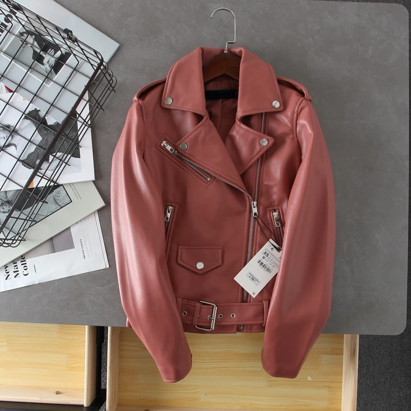 FMFSSOM 2024 Spring New Women Neutral Jacket Autumn Black Faux Leather PU Coat Fashion Soft Pockets Streetwear Outwear