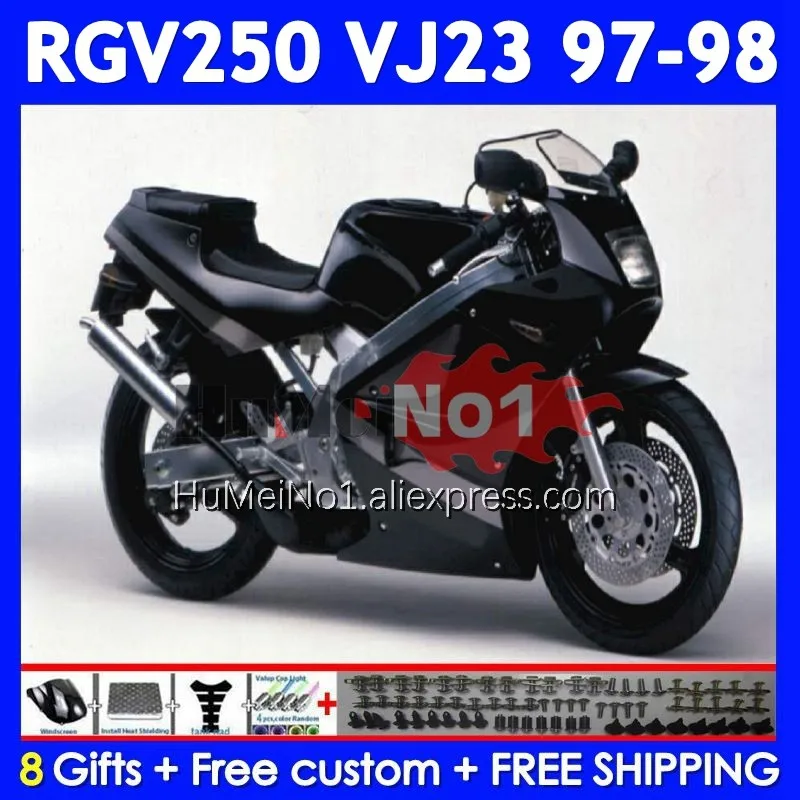 Bodys Kit For SUZUKI RGVT250 SAPC RGV 250 Gloss black VJ23 97-98 110No.48 RGV-250 VJ 23 RGVT-250 RGV250 97 98 1997 1998 Fairing