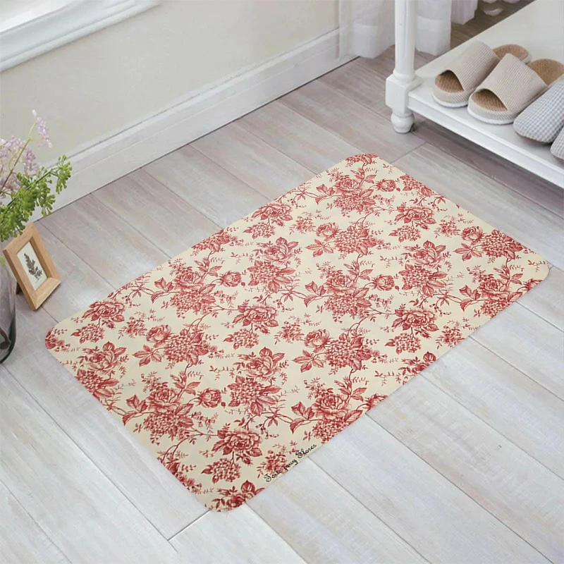 

Toile De Jouy Printing Floor Mat Room Mats Balcony Carpets Carpet Entrance of House Rugs Kitchen Rug Home Foot Doormat Door Bath