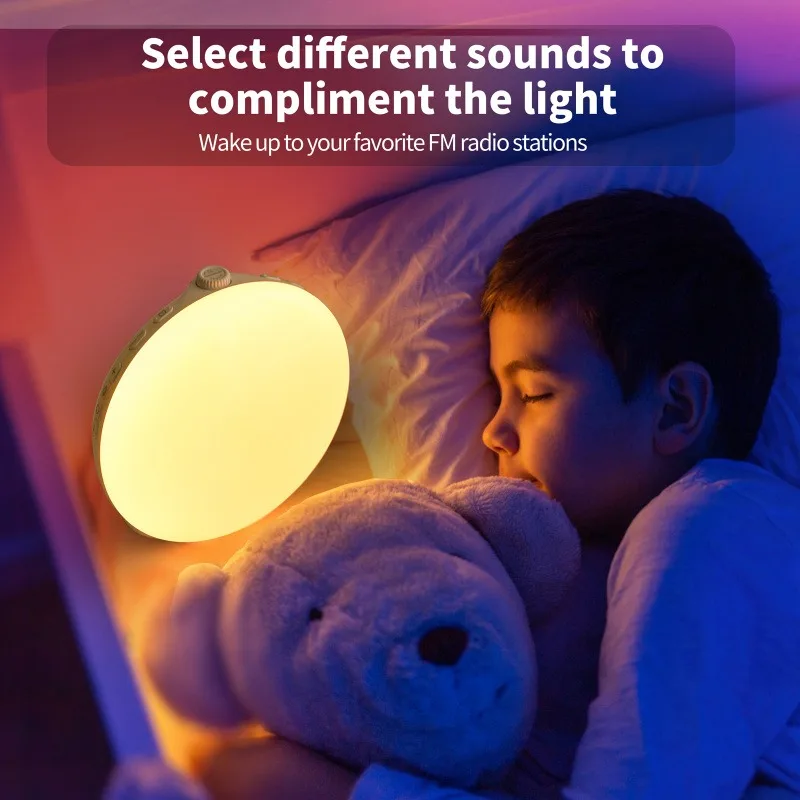 Sunrise Wake Up Light with Dual Alarms FM Radio 7 Colorful ARGB Lights 20 Brightness Levels 7 Natural Sound Effects 3 Scene Mode