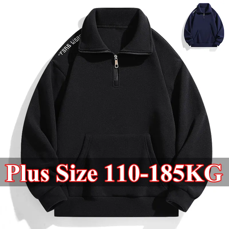 Männer Sweatshirts Plus Größe 110-185KG Casual Herbst Winter Stehkragen Pullover Hoodies Halb Zipper Top Männlich Outdoor streetwear