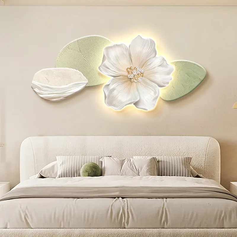 Light luxury, high-end feeling, three-dimensional sandstone entrance decoration, hanging paintings with lighting, corridor mural