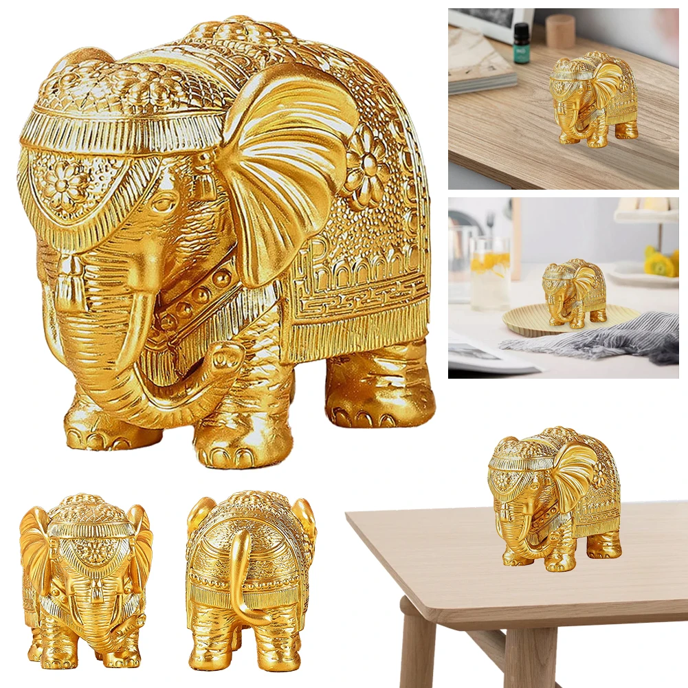 Gold Elephant Statue Wealth Lucky Elephant Figurine Bookshelf TV Stand Decor Elephant Statue Collectible Figurine Elephant Decor