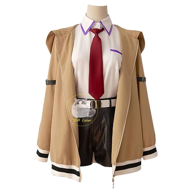 Anime Makise Kurisu Cosplay Costumes Wig STEINS Cosplay Makise Kurisu Hooded Coat Shirt Shorts Halloween Clothes for Women view 2