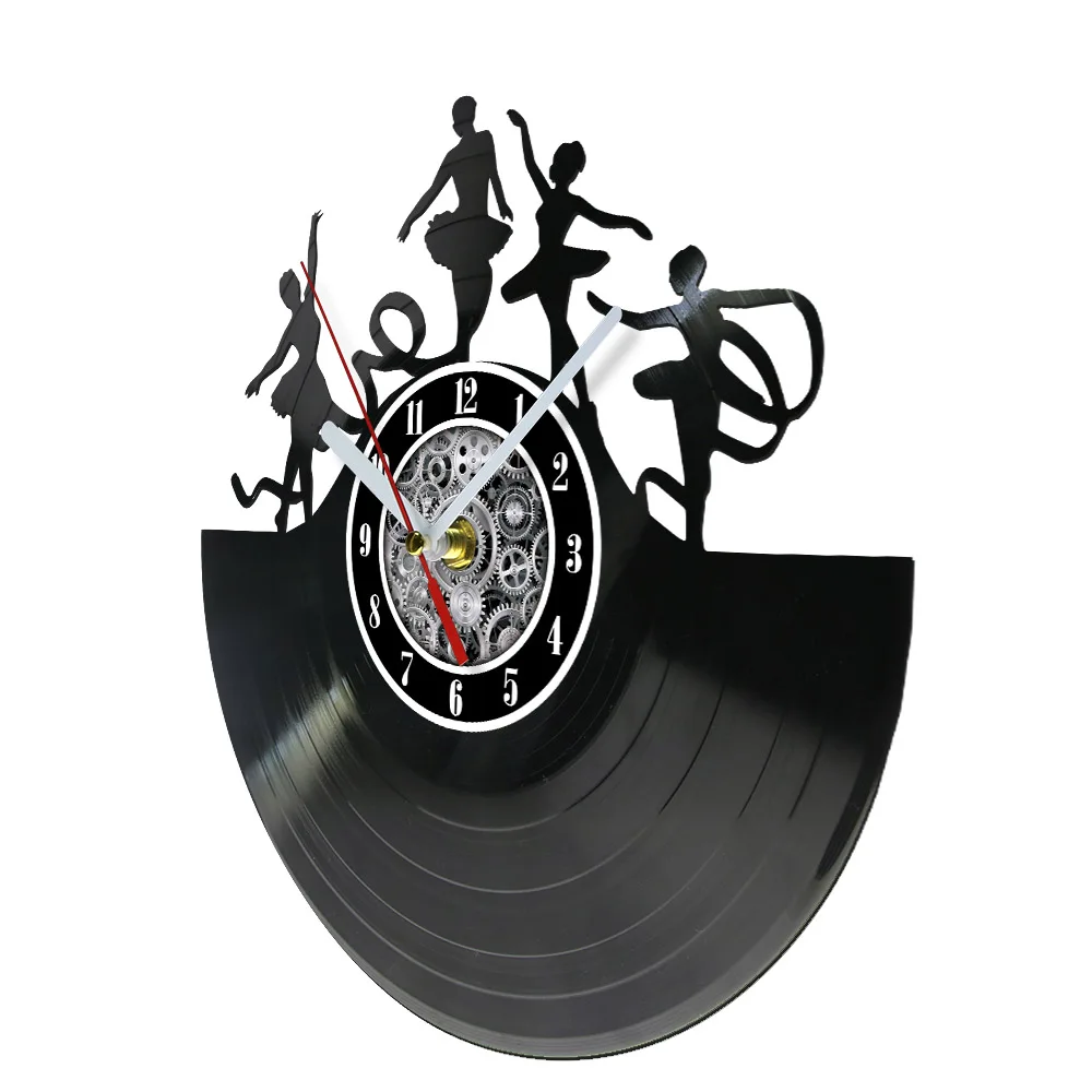 Ribbon Spin Dance Vinyl Record Wall Clock for Girl Dancing Room Ballerina Dancer Shadow Art Carved Music Album Retro Wall Clock