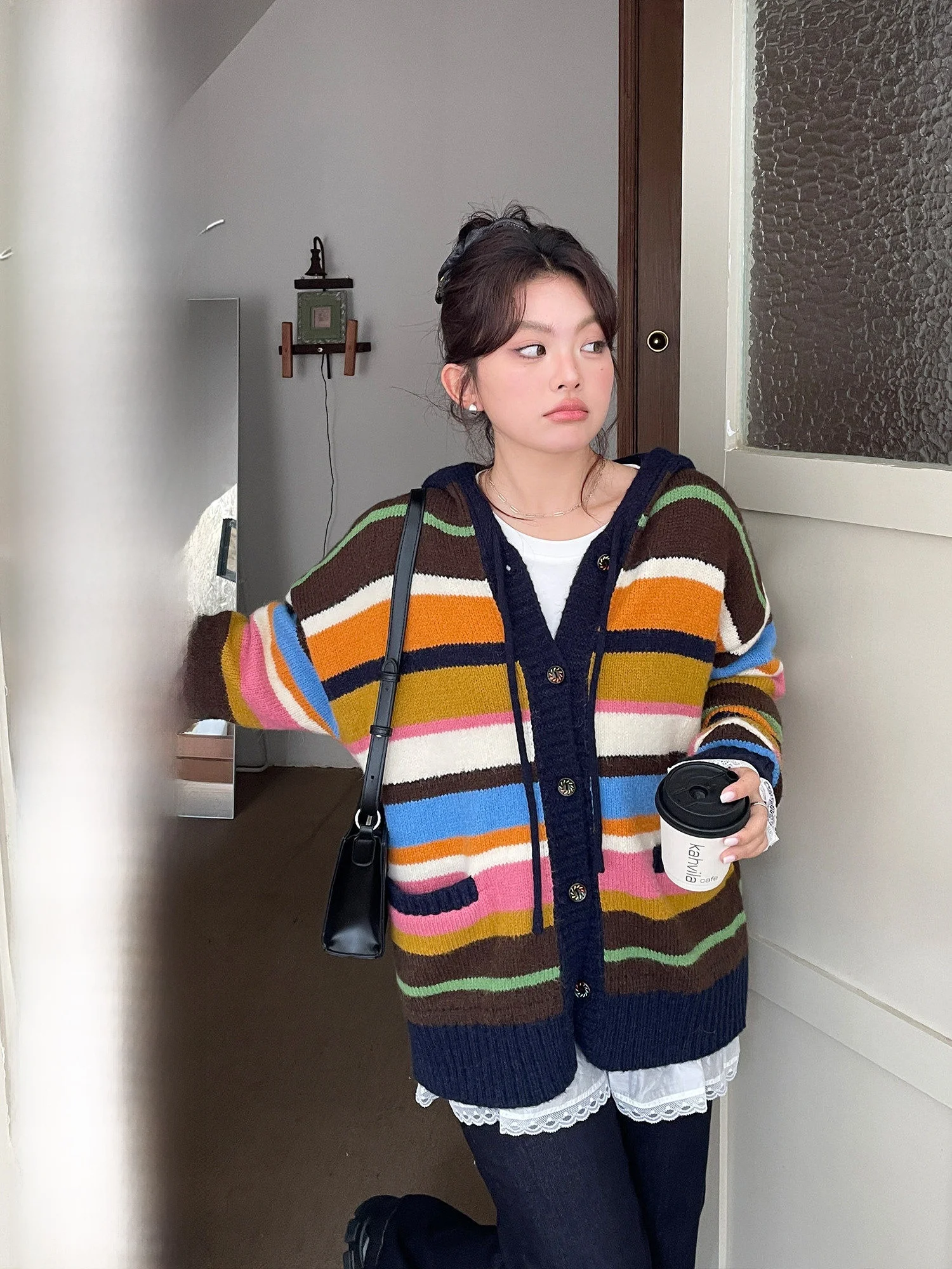 

Стильный вязаный кардиган-топ больших размеров, красивый полосатый свитер средней длины для женщин на весну-осень, модный цветной блок, жакет