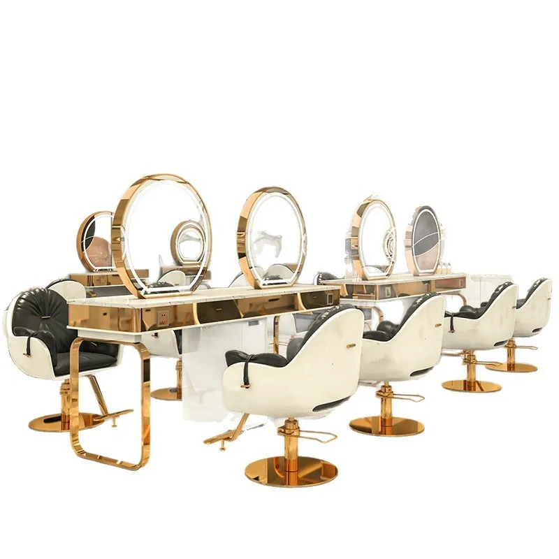 

Barber shop mirror table double-sided hair cutting mirror table simple with light