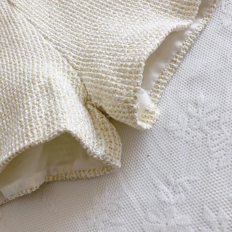 가을 겨울 신상 여성용 반바지 트위드 더블 브레스티드 하이웨이스트 태슬 엣지 가짜 포켓 반바지 따뜻한 와이드 레그 숏 팬츠