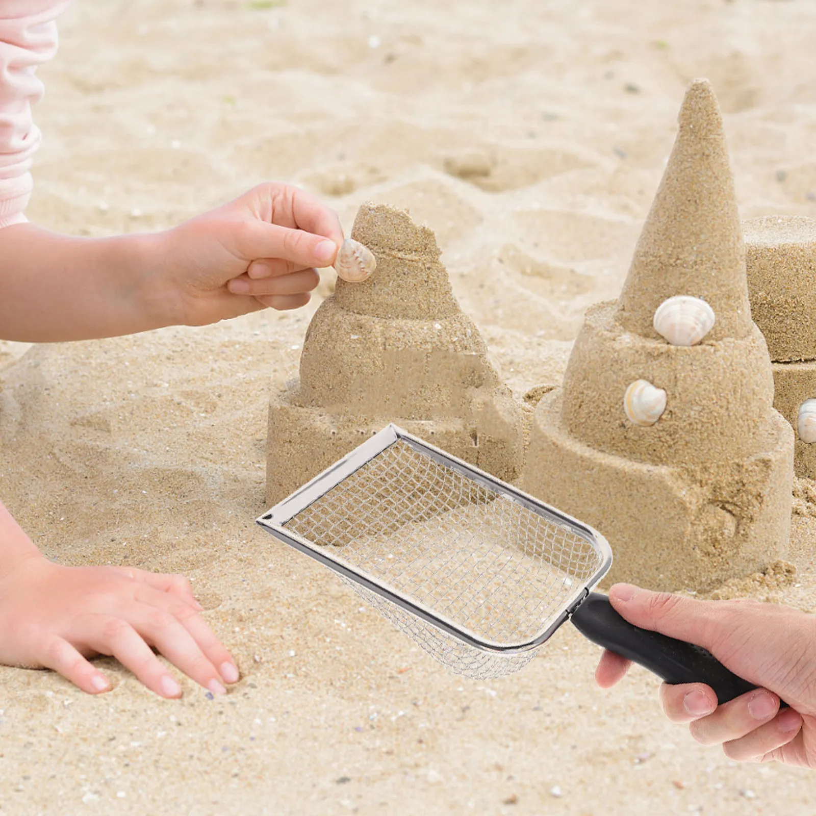 

Совок для песка из нержавеющей стали, эргономичный, легкий, с сетчатым просеивателем, металлическая лопатка для уборки на пляже и в саду