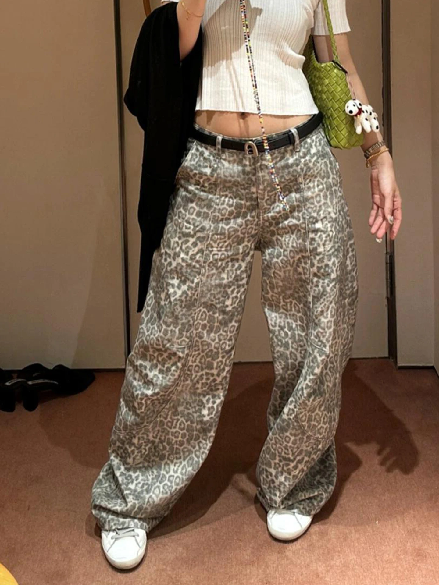 

Retro American High Street Design Women's Summer New Wide Leg Loose Floor-Length Jeans Casual High Waist Long Pants