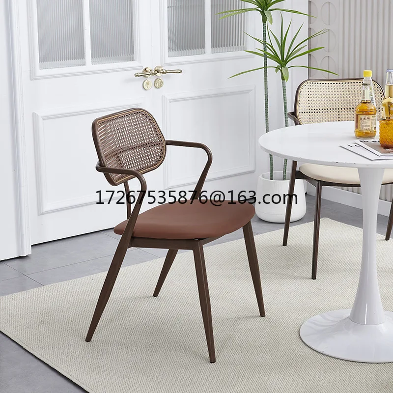 

Dining chair Home designer wabi style retro homestay chair rattan backrest stool with armrests