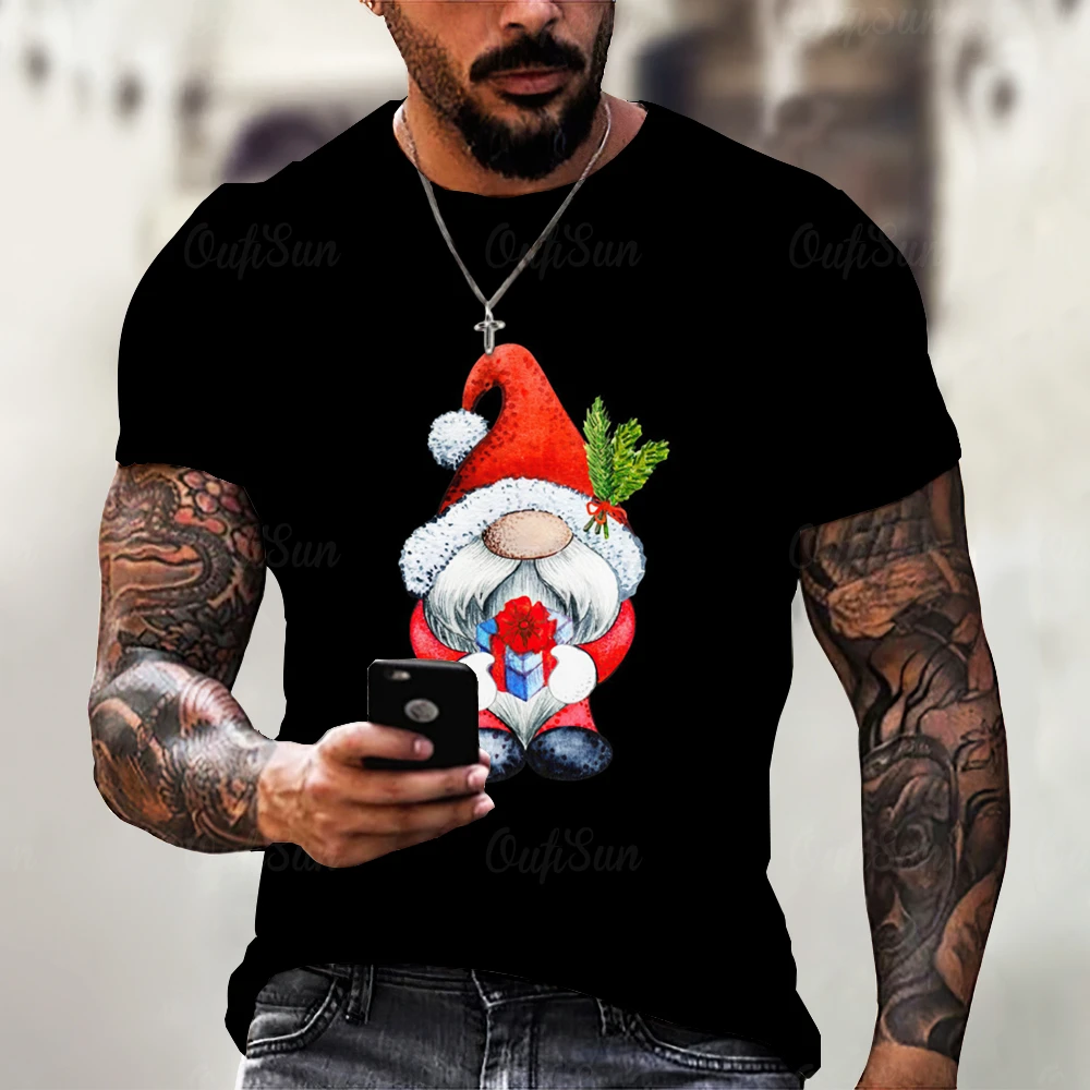 2023 Christmas Shirt Holiday 3D Printing Men's T-shirt O-Neck Men's Short Sleeve Clothing Men's Casual T-shirt Top