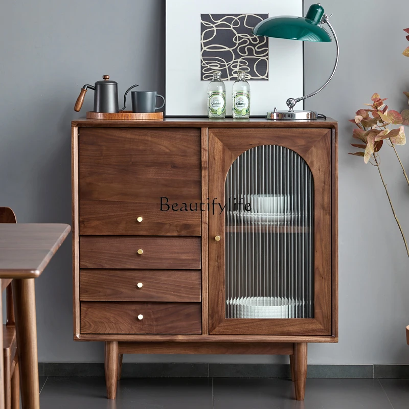 

*Nordic black walnut side cabinet Modern simple cherry wood solid wood locker