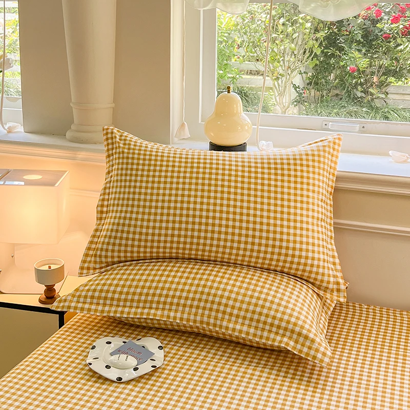 2pcs/Set Pillowcases Super Soft Washable Summer Fall Simple Sleep Pillowcase Pink Blue Coffee Grid Student Dormitory Pillowcase