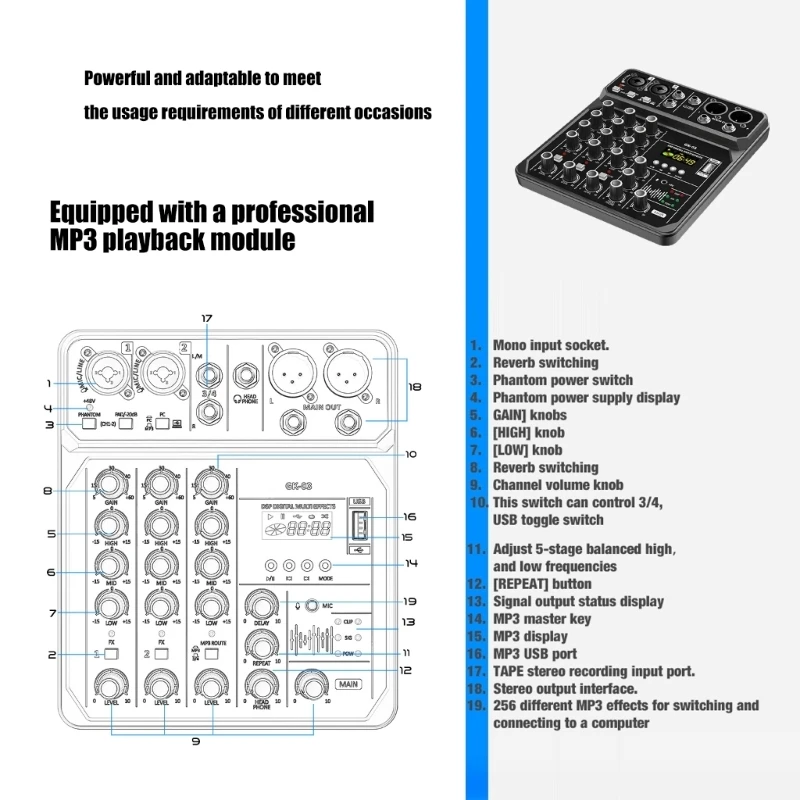 Durability Professional Sound Mixer For Stage Performances Individual Practice 55KC