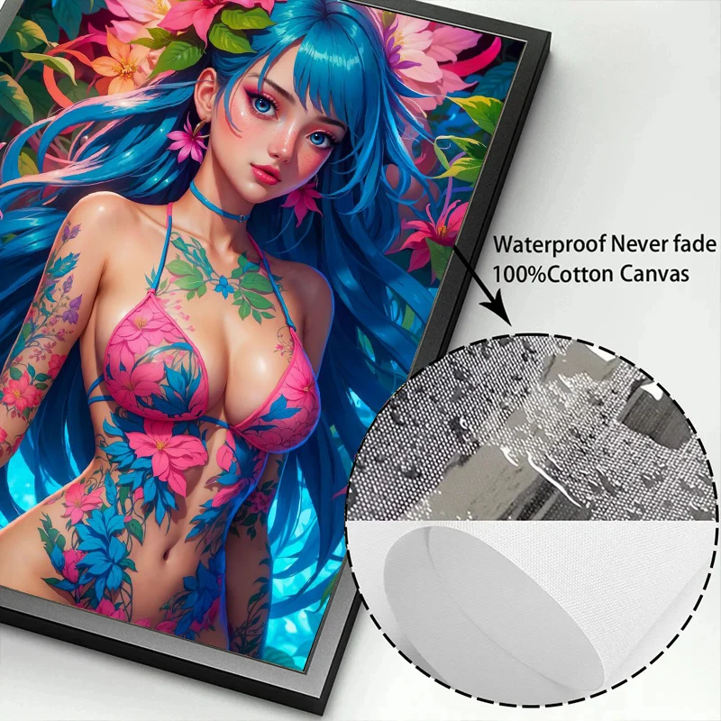 Floral Cyberpunk Girls Tattoos Posters Beautiful Flower Fashion Sexy Anime Girl Canvas Print Painting Home Bedroom Decor Gifts view 6