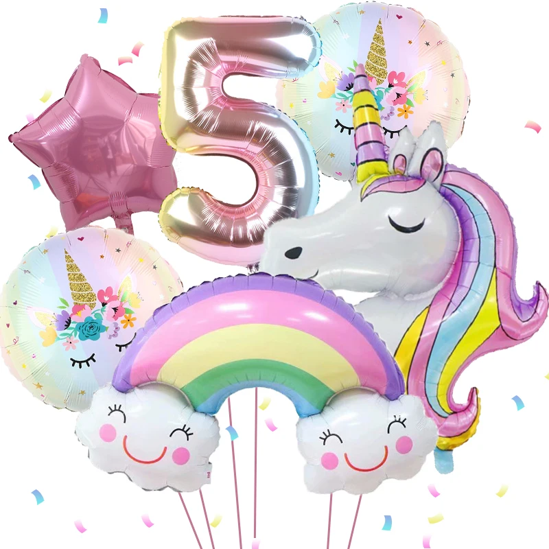 بالون ألومنيوم على شكل وحيد القرن بألوان قوس قزح مقاس 32 بوصة، مستلزمات حفلات وحيد القرن لتزيين حفلات وحيد القرن وحفلات استقبال المولود الجديد
