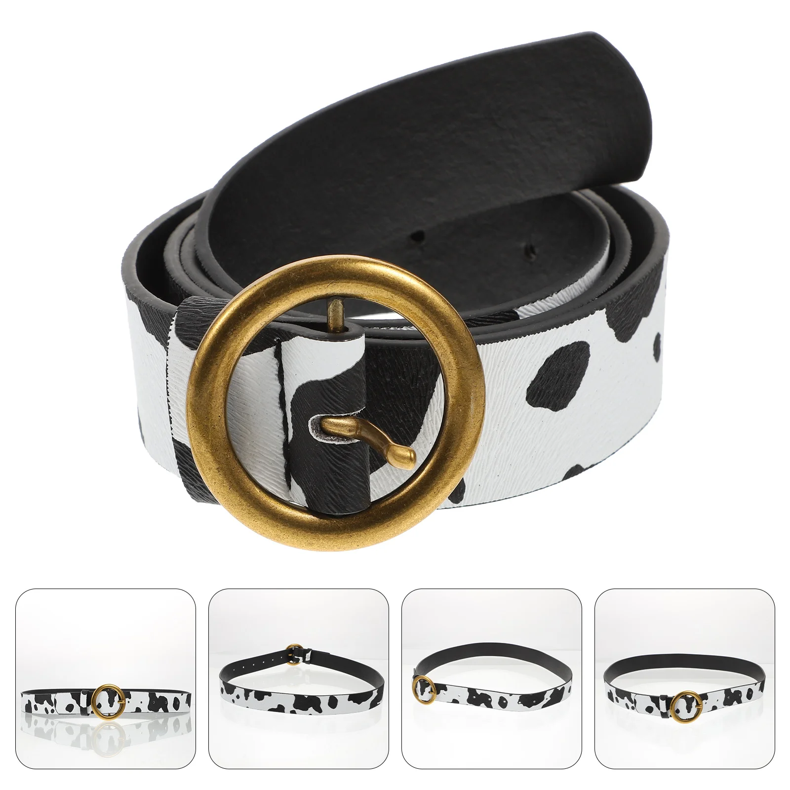 

Cow Print Belt Women Vintage Fashion Waist Belts Black Pin Buckle Belt Waist Strap Jeans Accessories Dress Accessories