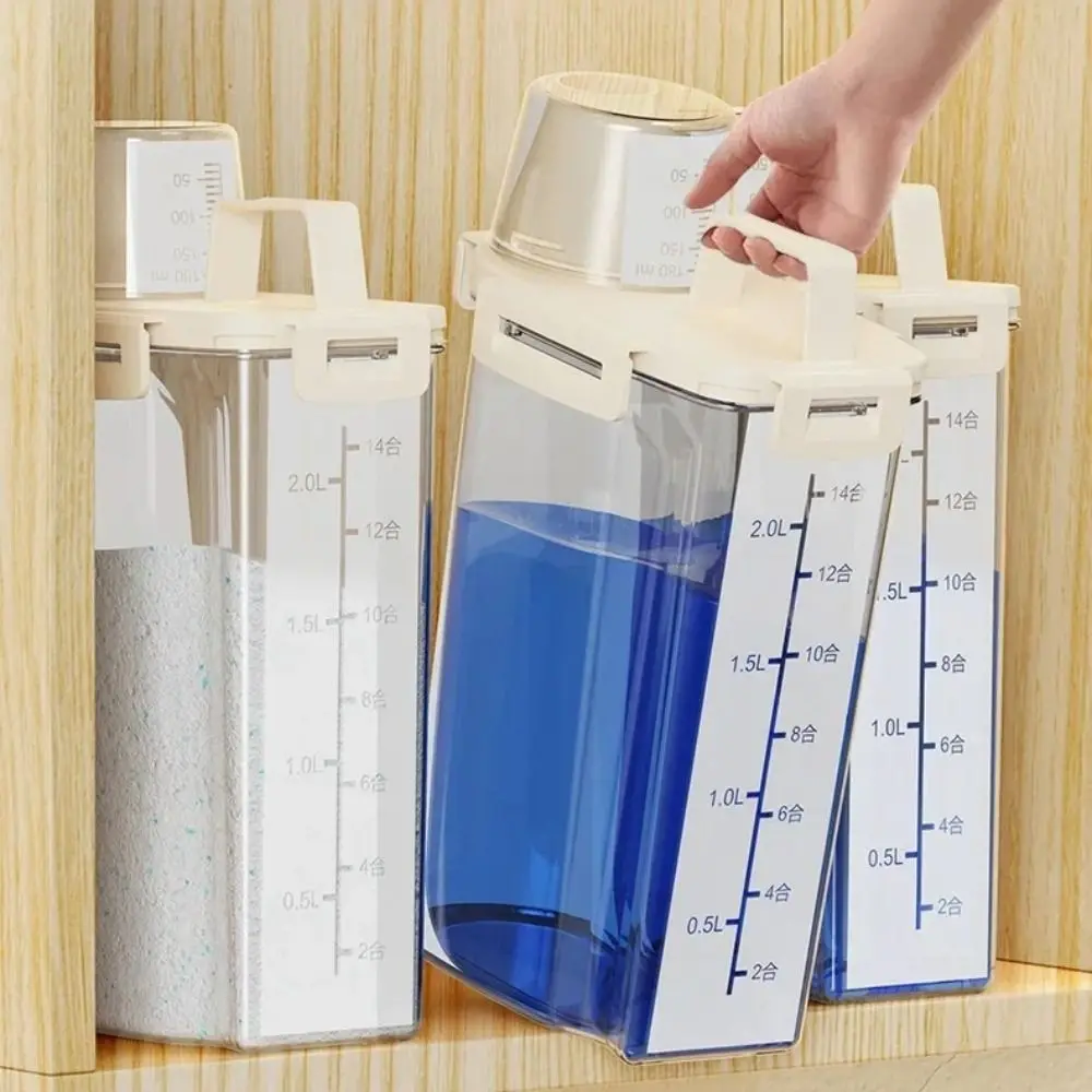 Transparent Laundry Detergent Dispenser Bottle Sealed Multipurpose Laundry Powder Storage Box with Measuring Cup