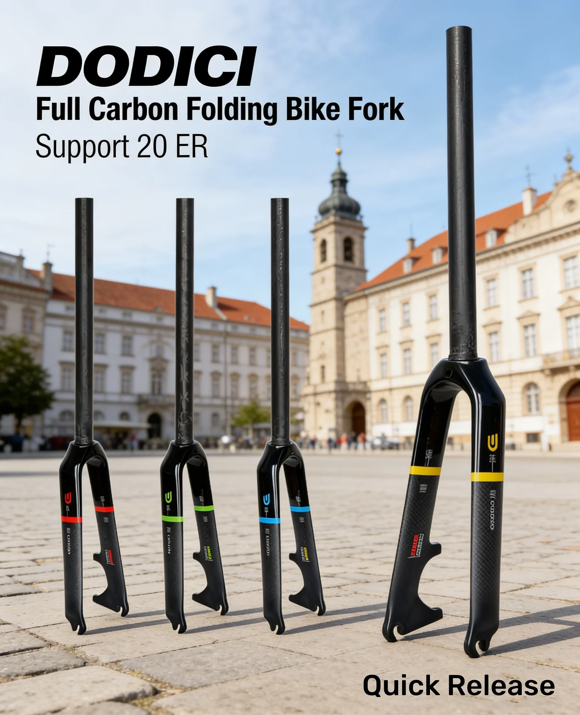 

DODICI Folding Bike Carbon Fiber Front Fork Small Road Disc Brake Quick Release Carbon T800 Hard Front Fork 20ER top Tube 400