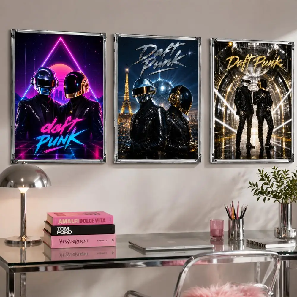 Vintage band D-Daft P-Punk Poster Self Adhesive Wall Decor Waterproof Removable for Bedroom Living Room bar Gift