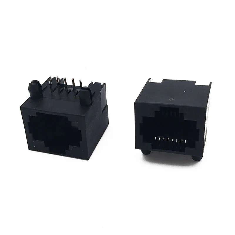 20PCS RJ45 Connector 8P8C socket 56 Network Interface 90 Degree Horizontal Black With Plastic Foot L=15.1*15.8*12.6mm