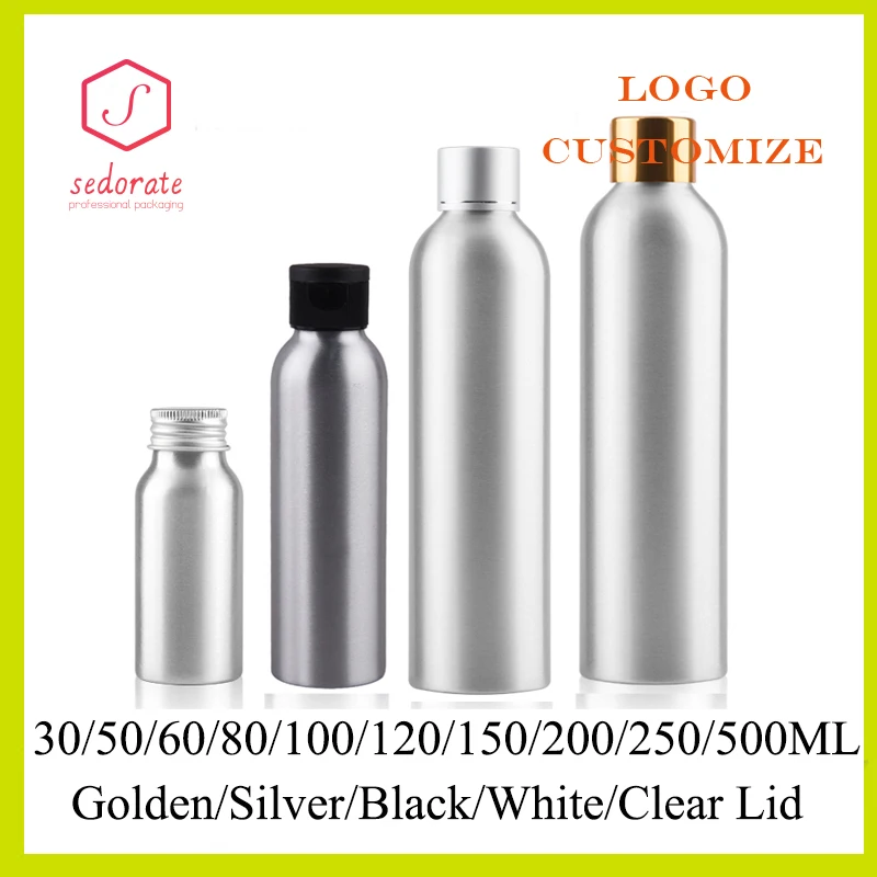 10 stücke 30-500 ML Aluminium Flasche Mit Deckel Kosmetische Nachfüllbare Flaschen Silber Goldenen Deckel Aluminium Behälter Reise Flasche JX156-10