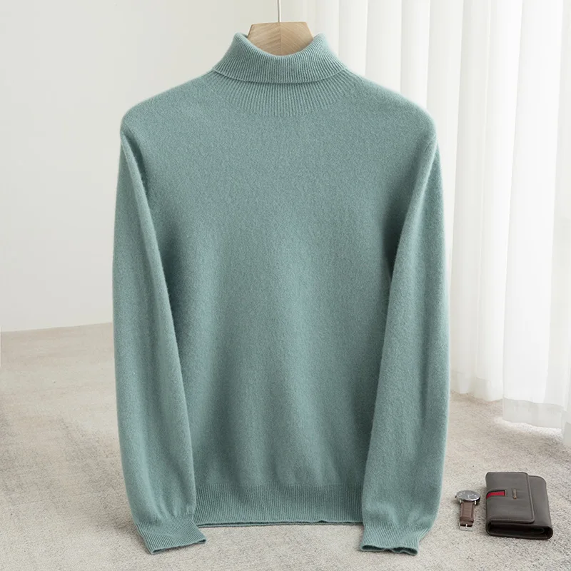 Autumn and winter new line clothing 100% Australian wool sweater men's large size high flip sweater solid color simple high-end