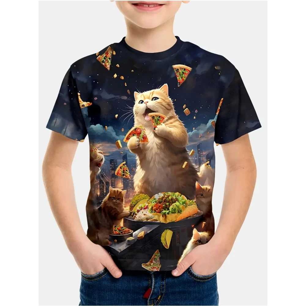 Kinder Kleidung Sommer Kurzen Ärmeln Tops 3D Druck Coole Katze Grafik T Shirts Outdoor Fashion Street Style Kinder jungen Kleidung – Detail 11