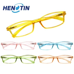 Henotin Simple Style Rectangle Frame Prescription Reading Glasses Spring Hinge Men  Women HD Eyeglasses +1.0+2.0+3.0+4.0+5