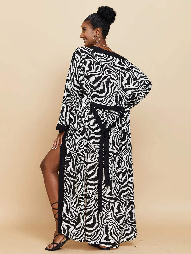 Zebra Beach Kimono Swimsuit Cover Ups for Swimwear Women Printed Self Belted Summer Long Cape Bathing Suits Sales