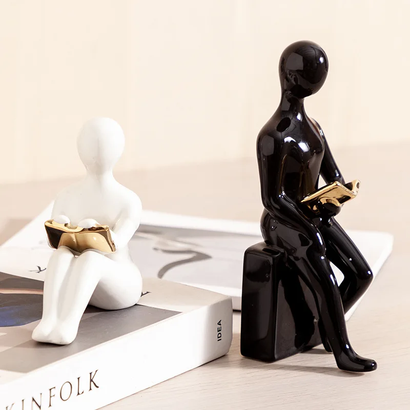 Resin Modern Bookshelf Decoration Abstract Reading Thinker Statue Decoration Creative Art Design HomeOffice Bookshelf Decoration