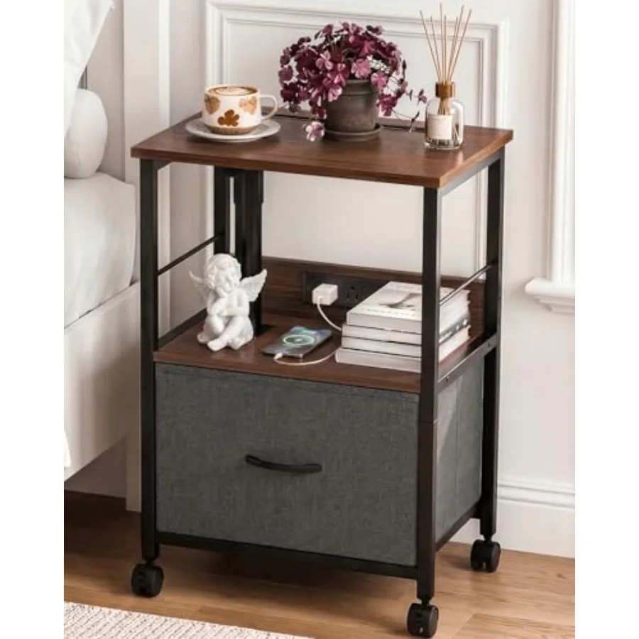 

Прикроватная тумбочка с подъемной столешницей и зарядной станцией, передвижной столик на колесиках для кресла-реклайнера, прикроватный столик с колесиками и тканевым ящиком